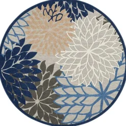 Kirklands Home Blue Floral Burst Round Outdoor Area Rug, 7x7 Outlet