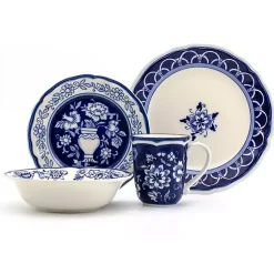 Kirklands Home Blue Floral Hand Painted 16-pc. Dinnerware Set Outlet
