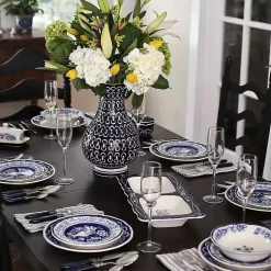 Kirklands Home Blue Floral Hand Painted 16-pc. Dinnerware Set Outlet