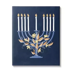 Hanukkah Decorations>Kirklands Home Blue Floral Menorah Canvas Art Print