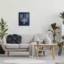 Hanukkah Decorations>Kirklands Home Blue Floral Menorah Canvas Art Print