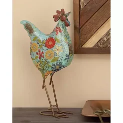 Kirklands Home Blue Floral Metal Rooster Statue New
