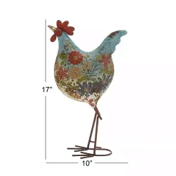 Kirklands Home Blue Floral Metal Rooster Statue New
