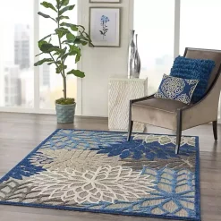 Kirklands Home Blue Floral Outdoor Area Rug, 5x7