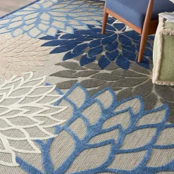 Kirklands Home Blue Floral Outdoor Area Rug, 7x10 Sale
