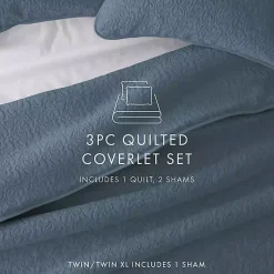 Kirklands Home Floral Stitch 3-pc. Queen Quilt Set Blue Hot