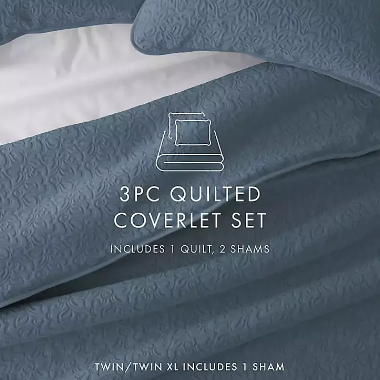 Kirklands Home Floral Stitch 3-pc. Queen Quilt Set Blue Hot