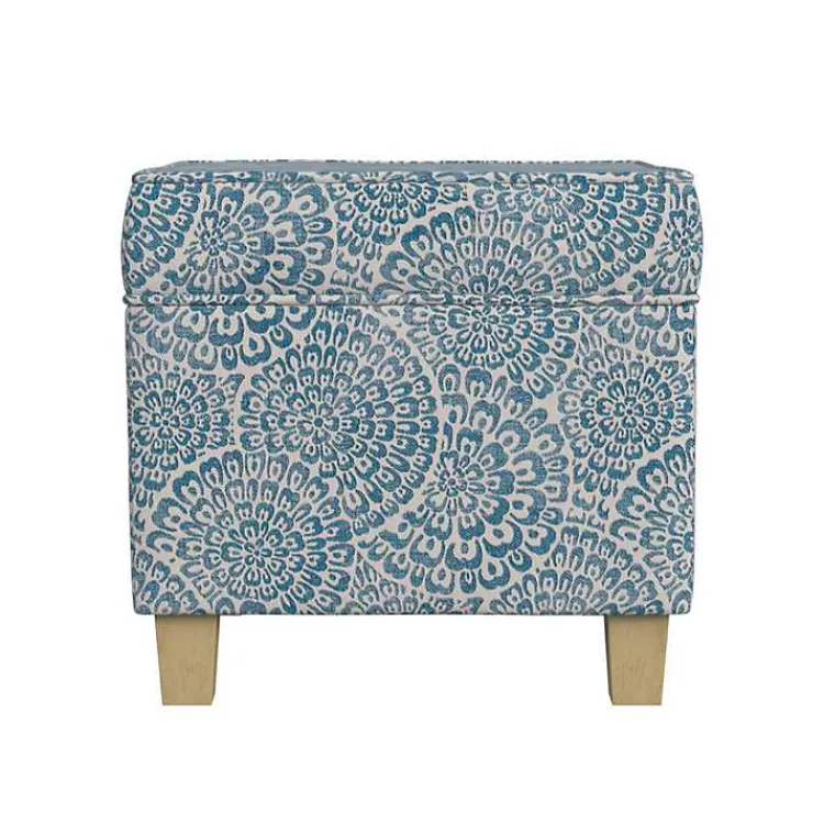 Kirklands Home Floral Upholstered Square Storage Ottoman Blue Best