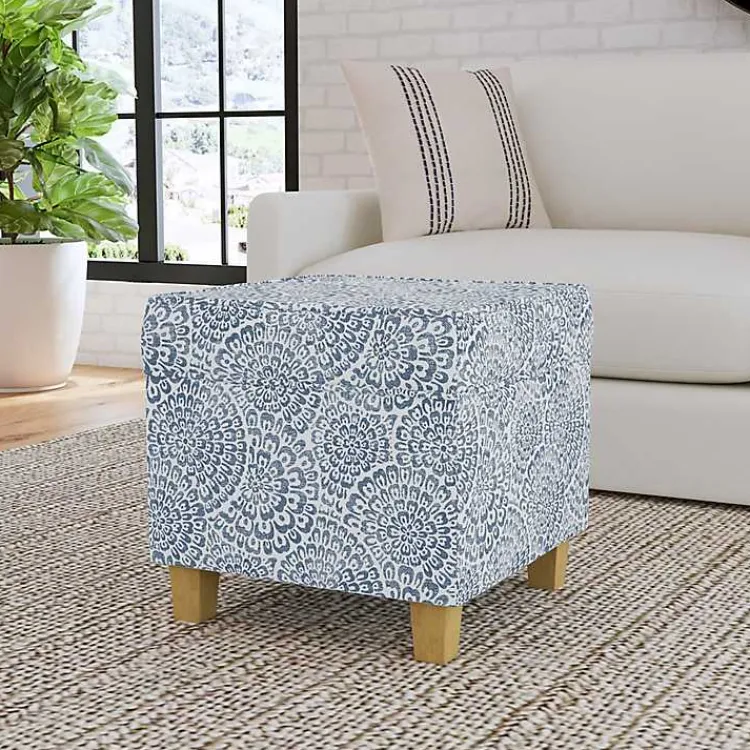 Kirklands Home Floral Upholstered Square Storage Ottoman Blue Best