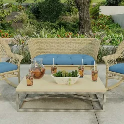 Kirklands Home French Edge Outdoor Wicker Settee Cushion Blue