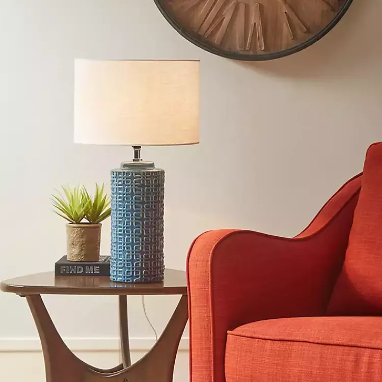 Kirklands Home Blue Geometric Ceramic Table Lamp White Outlet