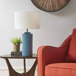 Kirklands Home Blue Geometric Ceramic Table Lamp White Outlet