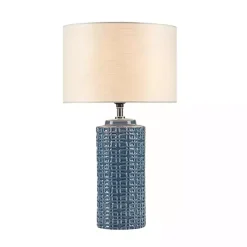 Kirklands Home Blue Geometric Ceramic Table Lamp White Outlet