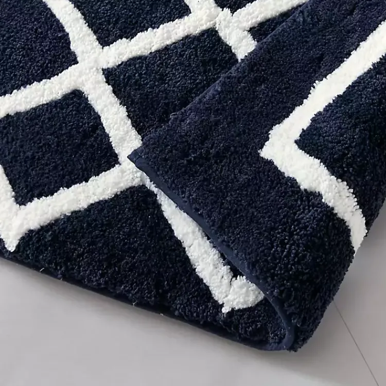 Kirklands Home Blue Geometric Pattern Reversible Bath Mat, 34 in. Online