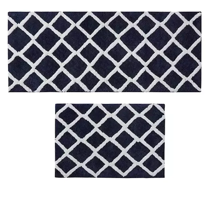 Kirklands Home Blue Geometric Pattern Reversible Bath Mat, 60 in. Online