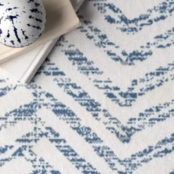 Kirklands Home Blue Geometric Pattern Washable Area Rug, 4x6 New