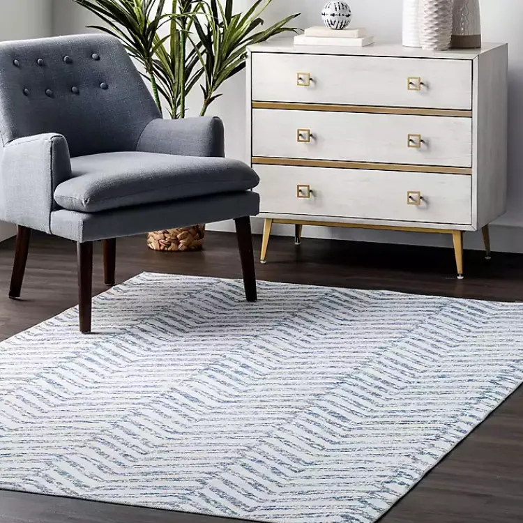 Kirklands Home Blue Geometric Pattern Washable Area Rug, 5x8 Sale
