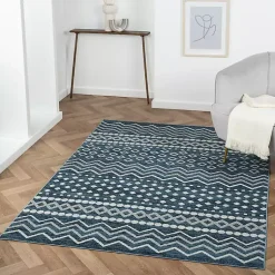 Kirklands Home Geometric Stripe Washable Area Rug, 5x7 Blue Sale