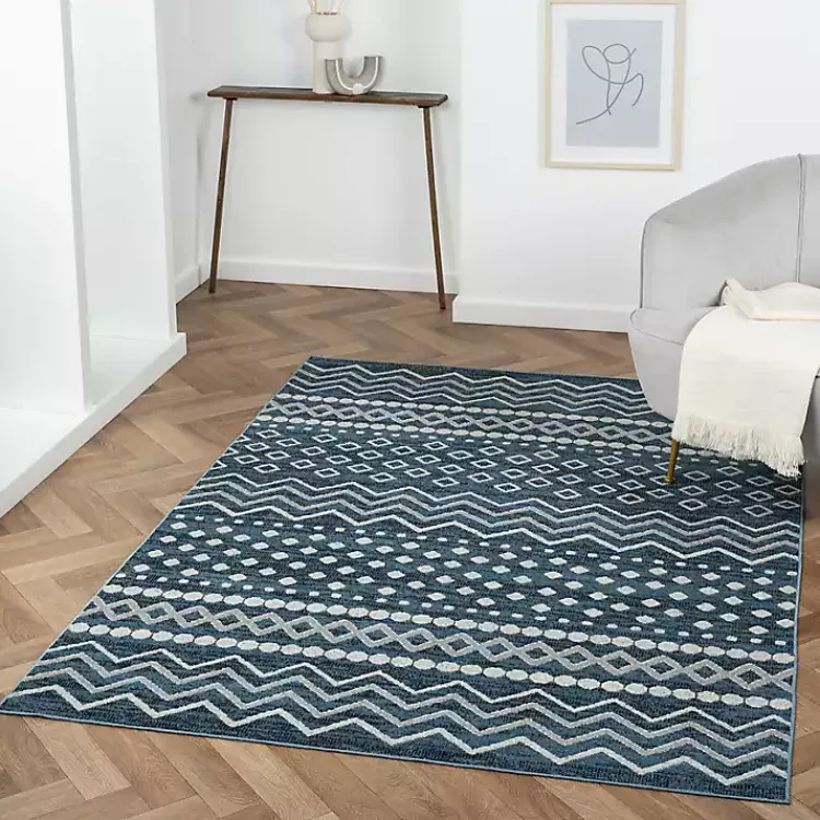 Kirklands Home Geometric Stripe Washable Area Rug, 5x7 Blue Sale