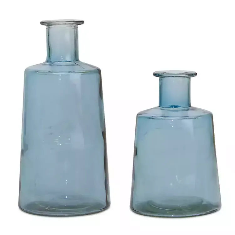 Vases>Kirklands Home Glass Bottle Vases, Set of 2 Blue