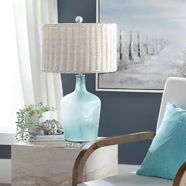Kirklands Home Blue Glass Coastal Table Lamp Tan New