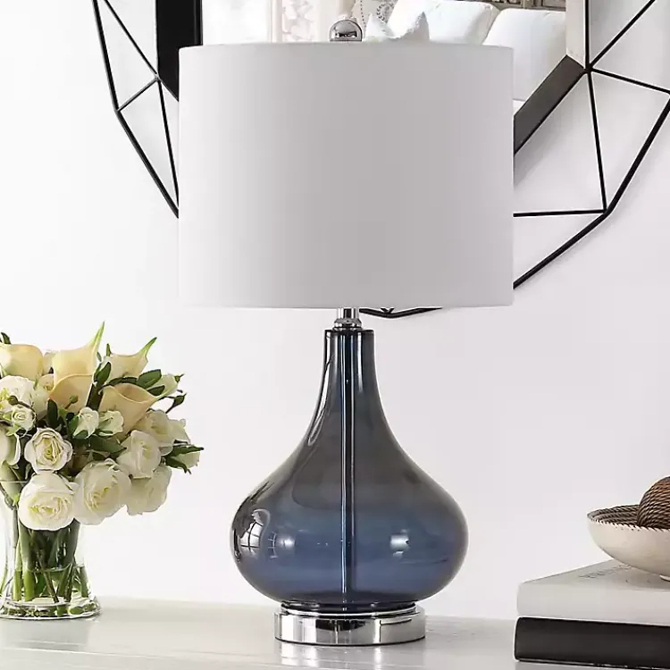 Kirklands Home Blue Glass Curved Brooks Table Lamp White Online