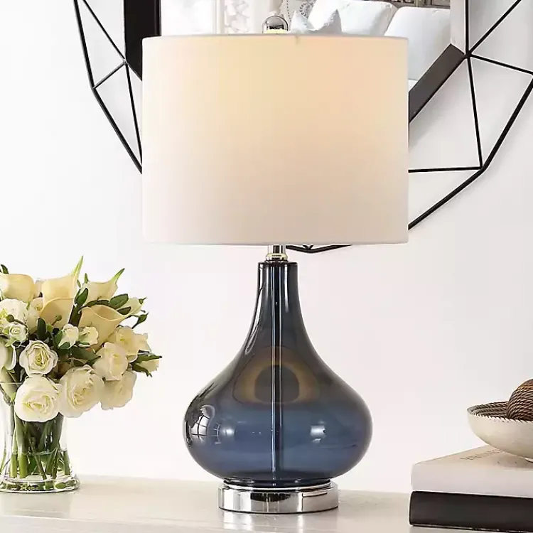 Kirklands Home Blue Glass Curved Brooks Table Lamp White Online
