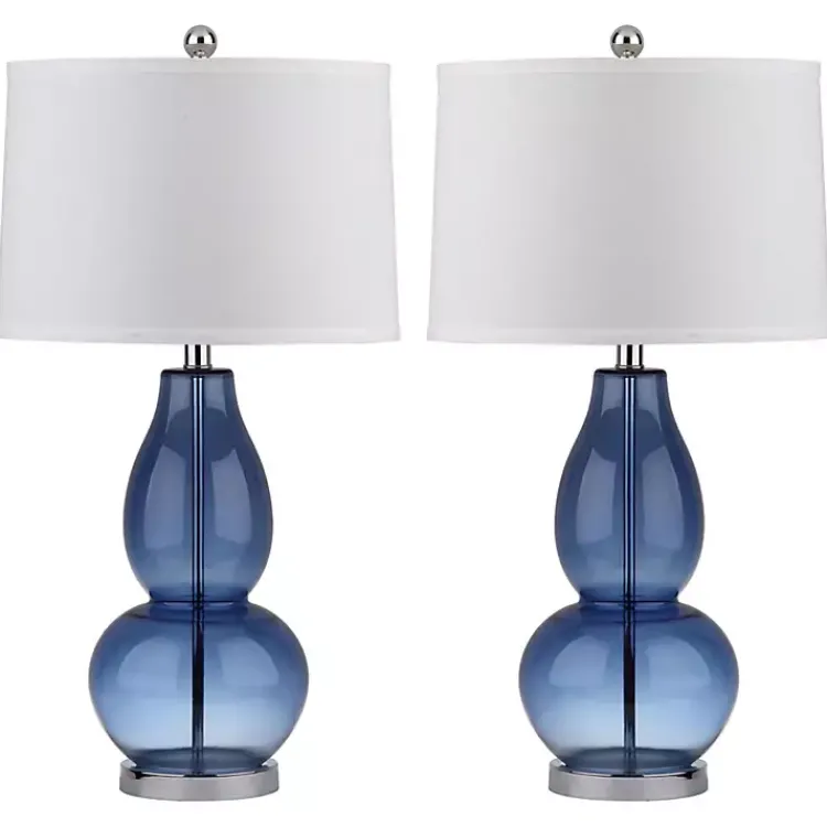 Kirklands Home Blue Glass Hourglass Table Lamps, Set of 2 White