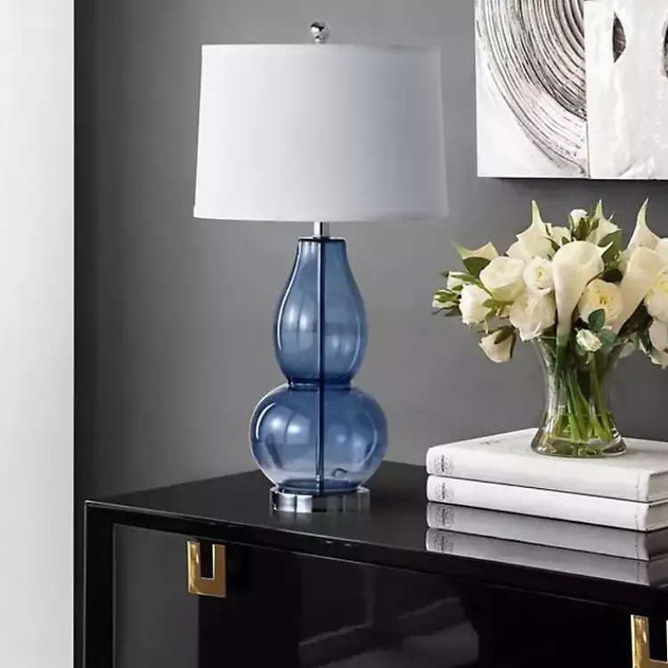 Kirklands Home Blue Glass Hourglass Table Lamps, Set of 2 White