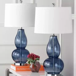Kirklands Home Blue Glass Hourglass Table Lamps, Set of 2 White