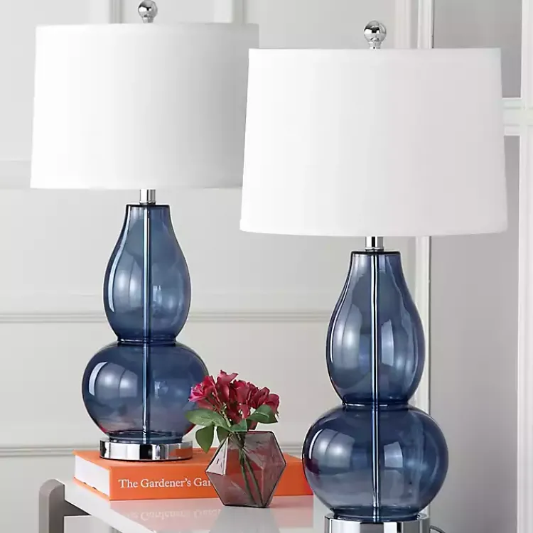 Kirklands Home Blue Glass Hourglass Table Lamps, Set of 2 White