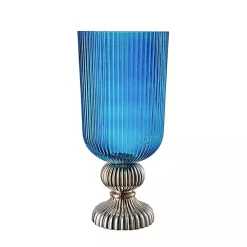 Vases>Kirklands Home Glass Vase with Silver Pedestal Base, 20 in. Blue