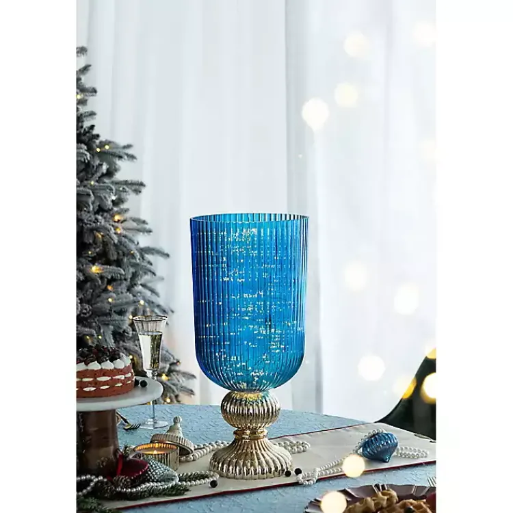 Vases>Kirklands Home Glass Vase with Silver Pedestal Base, 20 in. Blue