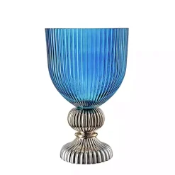 Vases>Kirklands Home Glass Vase with Silver Pedestal Base, 16 in. Blue