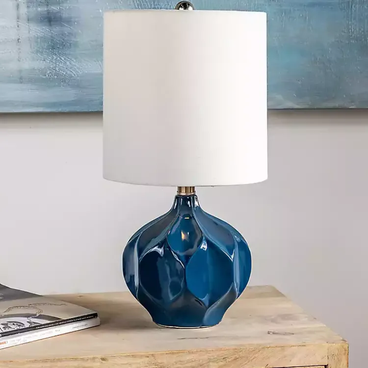 Kirklands Home Blue Glazed Geometric Table Lamp White