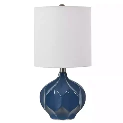 Kirklands Home Blue Glazed Geometric Table Lamp White