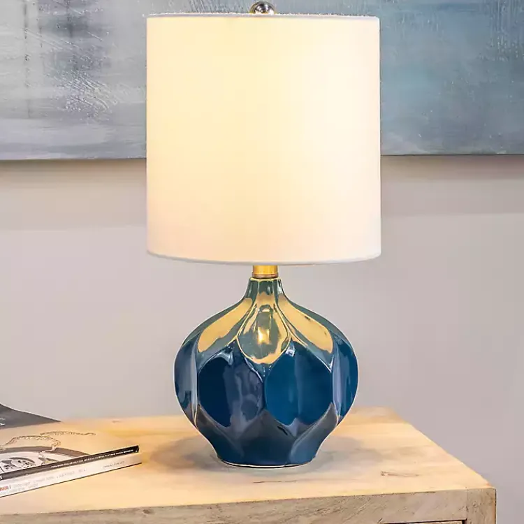Kirklands Home Blue Glazed Geometric Table Lamp White