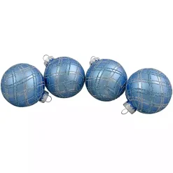 Christmas Ornaments>Kirklands Home Glitter Plaid Glass Ornaments, Set of 4 Blue
