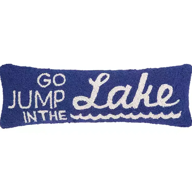 Pillows>Kirklands Home Blue Go Jump in the Lake Hooked Lumbar Pillow