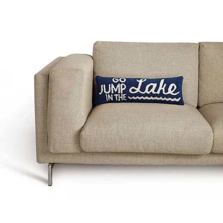 Pillows>Kirklands Home Blue Go Jump in the Lake Hooked Lumbar Pillow