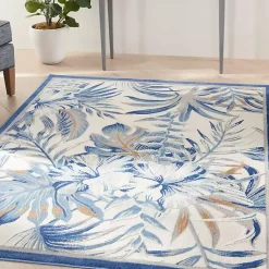 Kirklands Home Blue Grand Leaf Coastal Area Rug, 5x7