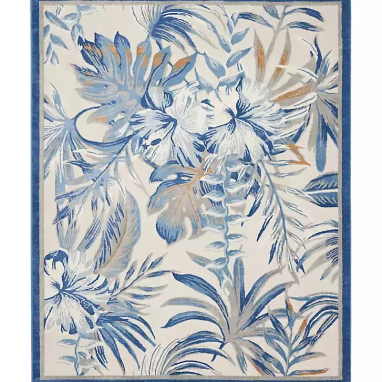 Kirklands Home Blue Grand Leaf Coastal Area Rug, 7x9 Clearance