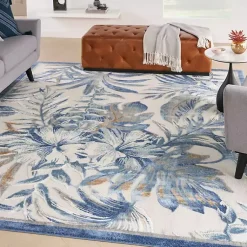 Kirklands Home Blue Grand Leaf Coastal Area Rug, 7x9 Clearance