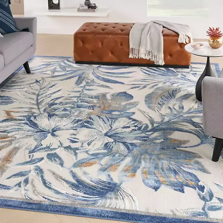 Kirklands Home Blue Grand Leaf Coastal Area Rug, 7x9 Clearance