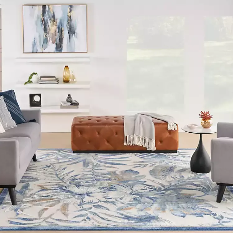 Kirklands Home Blue Grand Leaf Coastal Area Rug, 7x9 Clearance
