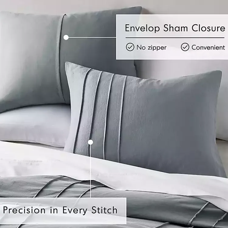 Kirklands Home Gray Pleated Grid 3-pc. Queen Comforter Set Blue Discount