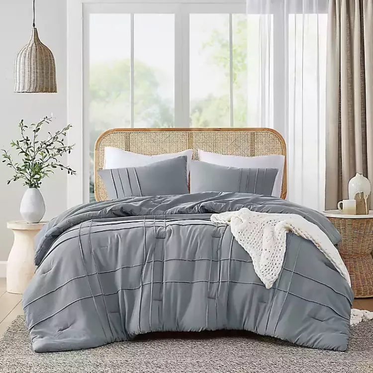 Kirklands Home Gray Pleated Grid 3-pc. King Comforter Set Blue Best