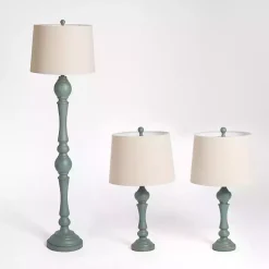 Kirklands Home Green Distressed Set of Three Lamps Blue New