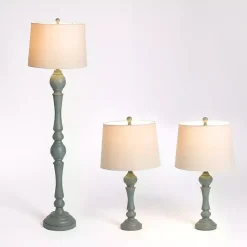 Kirklands Home Green Distressed Set of Three Lamps Blue New