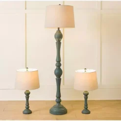 Kirklands Home Green Distressed Set of Three Lamps Blue New